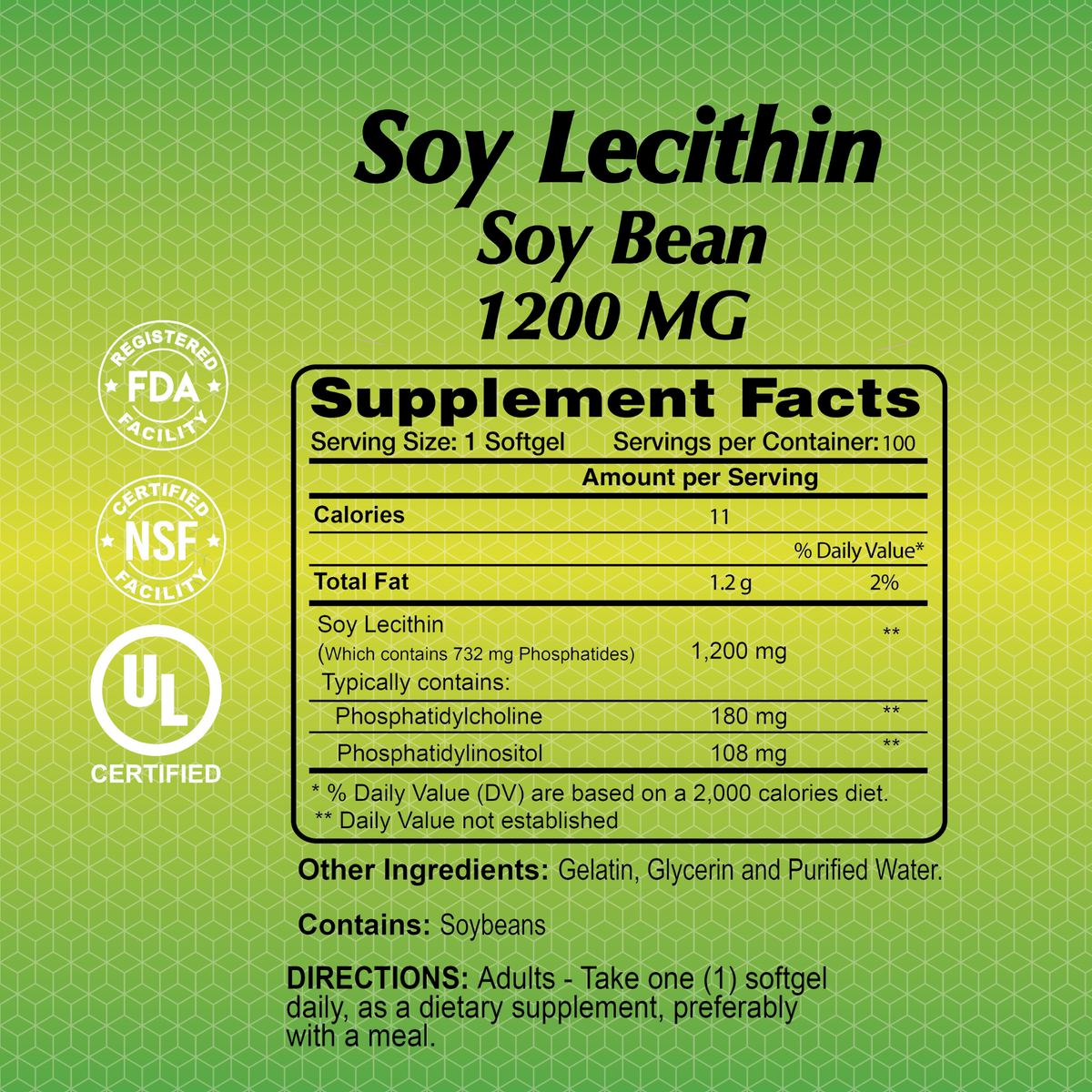 Soy Lecithin 1200 mg 100 softgels Alfa Vitamins Store