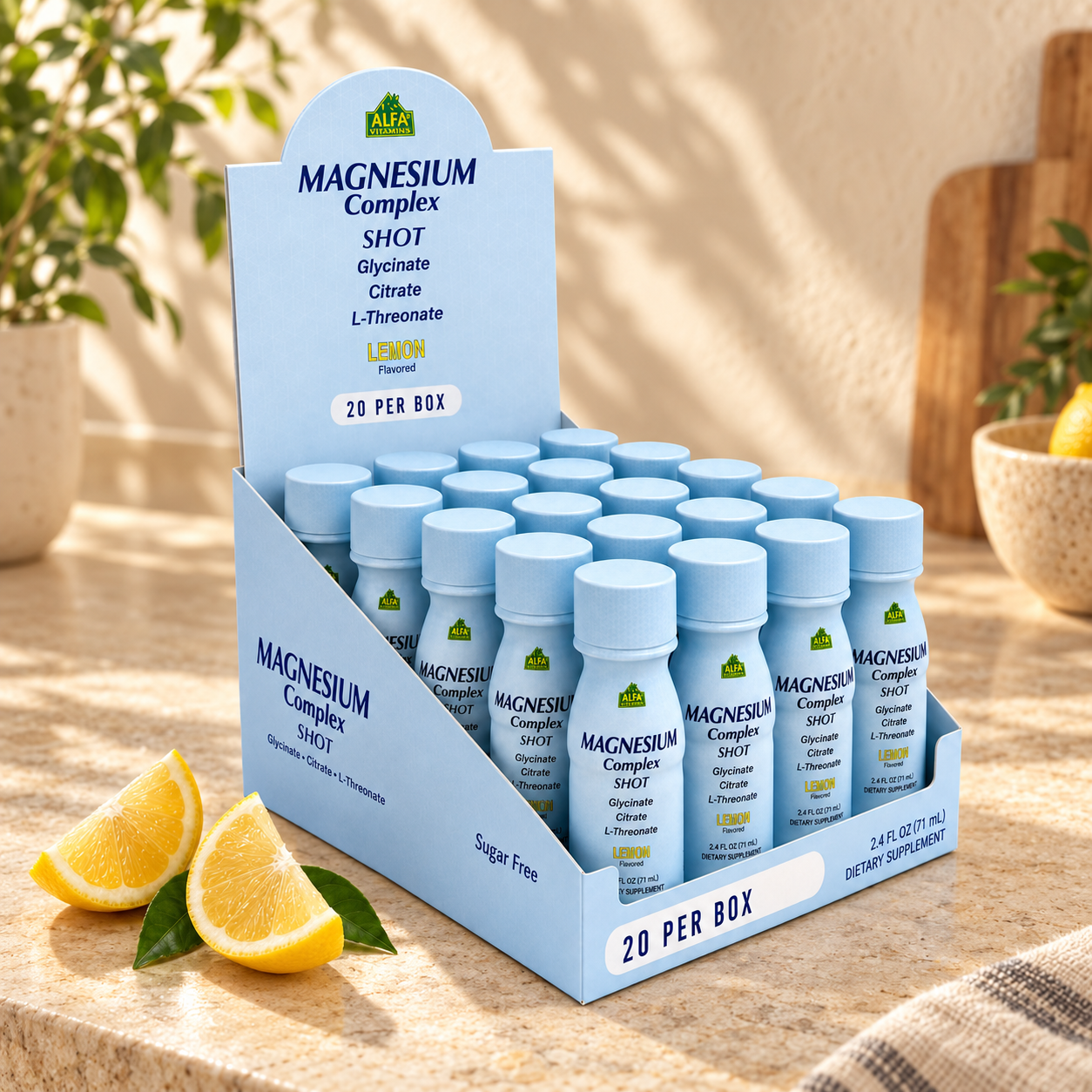 Magnesium Complex Shot – Lemon – 20 Bottles