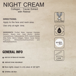 Night Cream with Collagen, Caviar Extract & Retinol - 4 oz