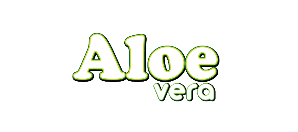 The text Aloe Vera is written in bold, green letters with a white glow around them on a white background.