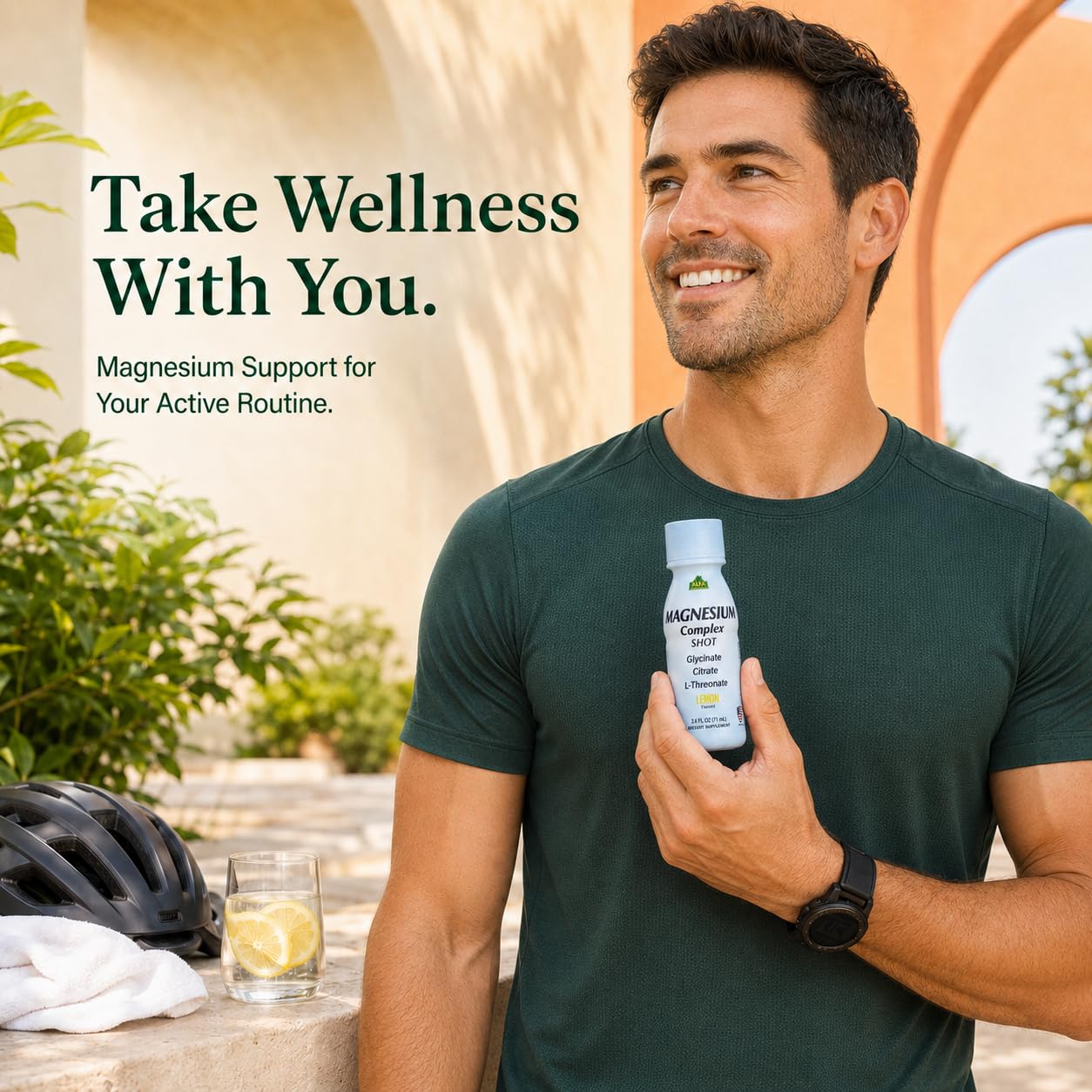 Alfa Vitamins Magnesium Complex Shot Lemon bottle for an active wellness routine