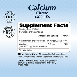 Calcium 1500 mg + Vitamin D3 - 60 tablets