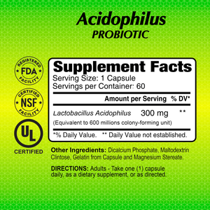 Acidophilus Probiotics 300 mg - 60 capsules