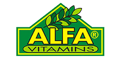 Alfa Vitamins company logo displaying the brand name in green and yellow colors