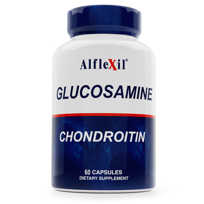 The Alflexil® - Glucosamine Chondroitin MSM Collagen dietary supplement from Alfa Vitamins Store offers trusted joint support with a 60-capsule bottle. Its blue and white design features clear branding, making it a reliable choice for effective chondroitin solutions.