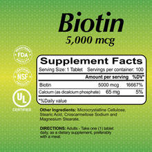 Biotin 5000 mcg - 100 tablets