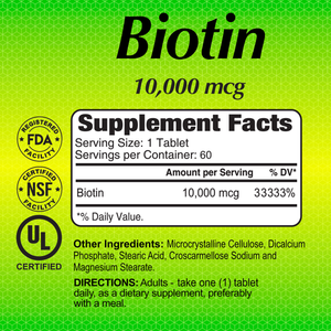 Biotin 10,000 mcg - 60 tablets