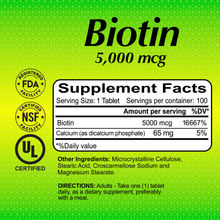 Biotin 5000 mcg - 100 tablets