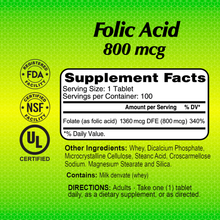 Folic Acid 800 mcg - 100 tablets