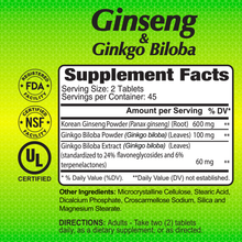 Ginseng Ginkgo Biloba - 90 tablets