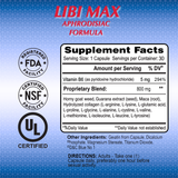 Libi Max Supplement Facts label showing one-capsule serving, 30 servings, vitamin B6, proprietary blend ingredients, and directions.