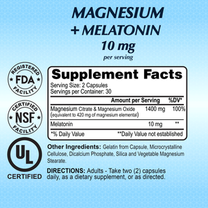 Magnesium Plus Melatonin 10 mg - 60 Capsules