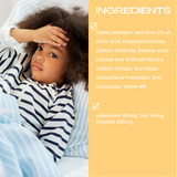 Ingredient information graphic for Genesisvit Electrolyte Hydration Orange flavor.
