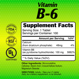 Vitamin B6 100 mg - 100 Tablets