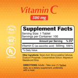 Existing Vitamin C 500 mg -100 Tablets Supplement Facts and ingredients reference