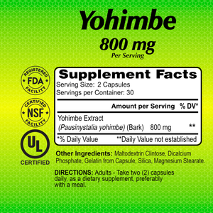 Yohimbe 600 mg  pure extract - Male Dietary Supplement - 60 capsules