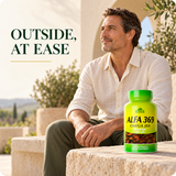 Alfa 369 outdoor lifestyle with authentic 100-softgel packaging