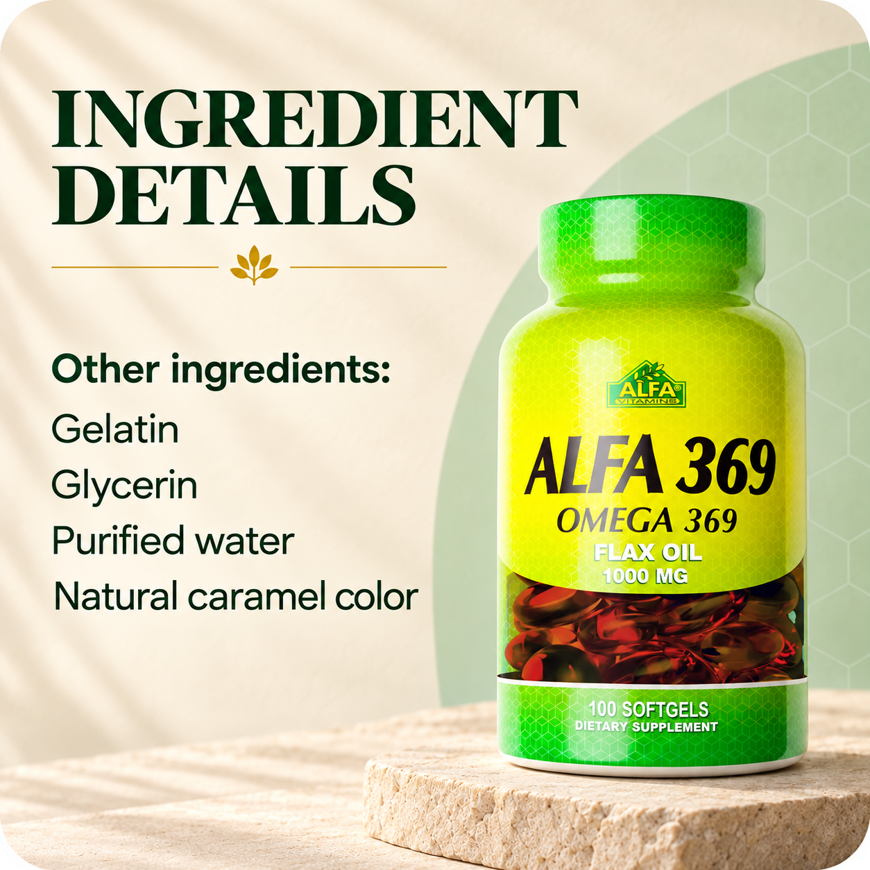 Alfa 369 ingredients with authentic 100-softgel packaging