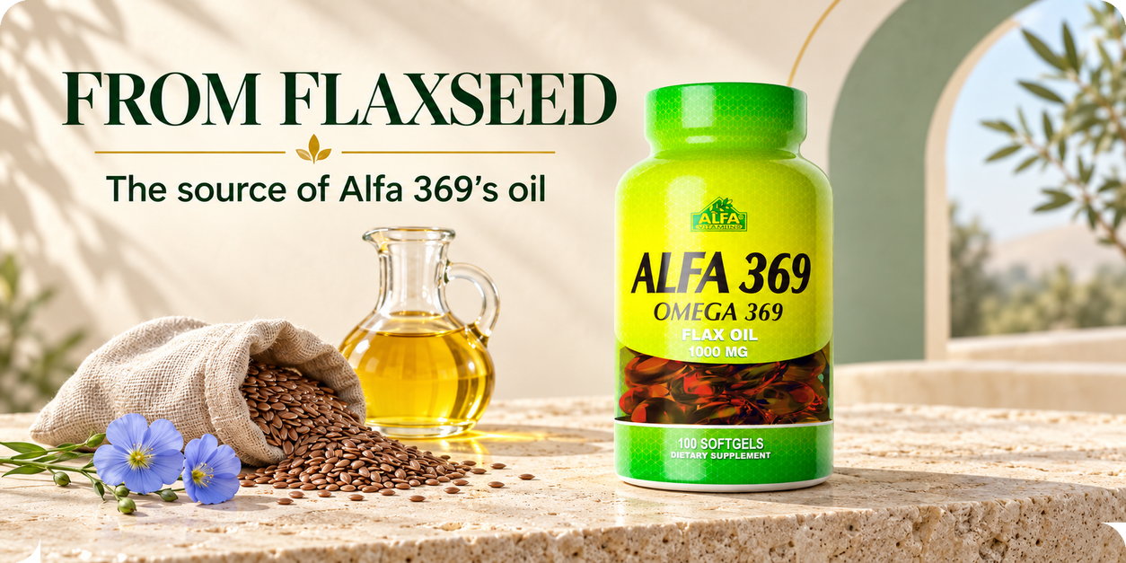 Alfa 369 with flaxseed and oil in a softly lit cream setting