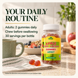 Your daily routine: two gummies daily for adults, with the original white-cap bottle