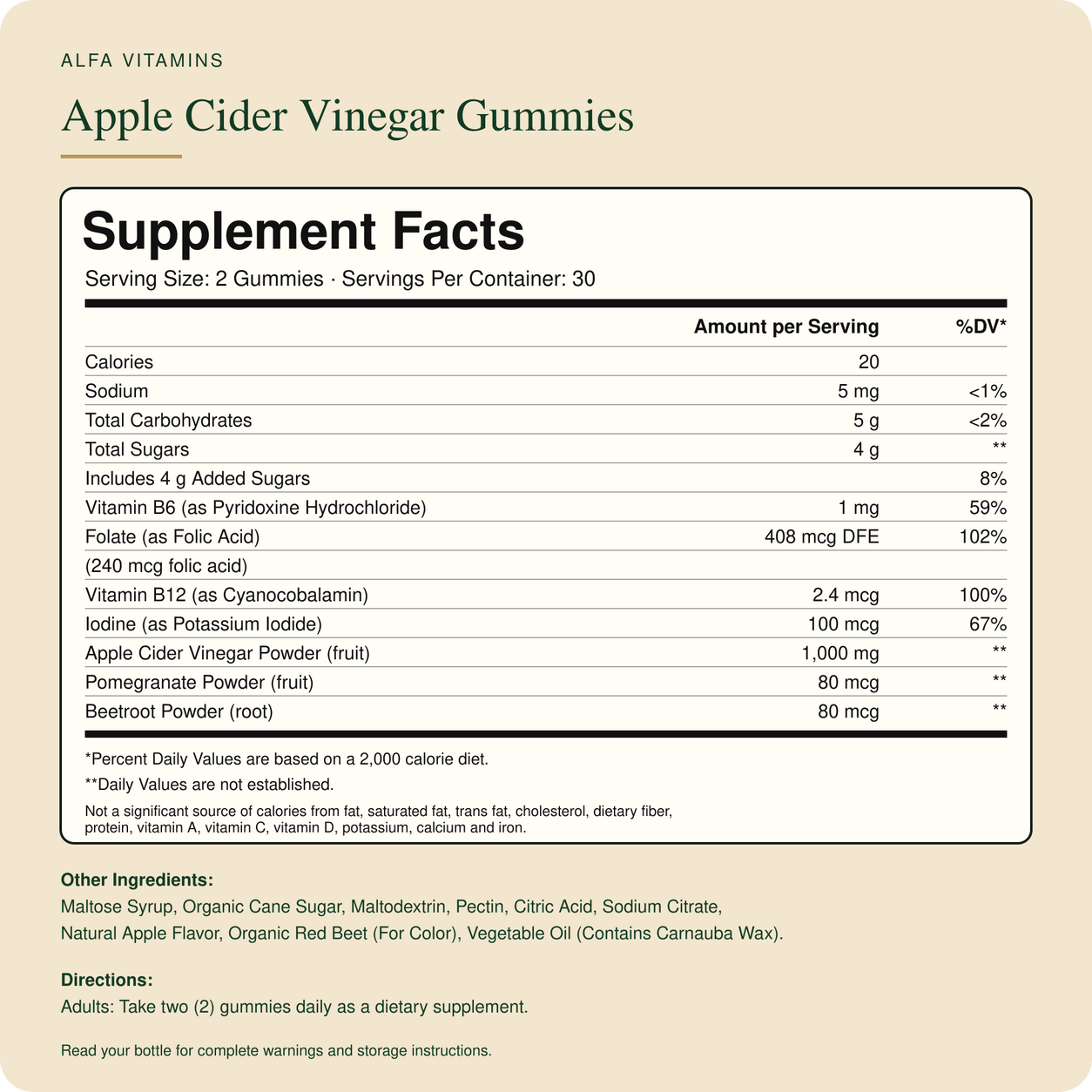 Apple Cider Vinegar Gummies Supplement Facts