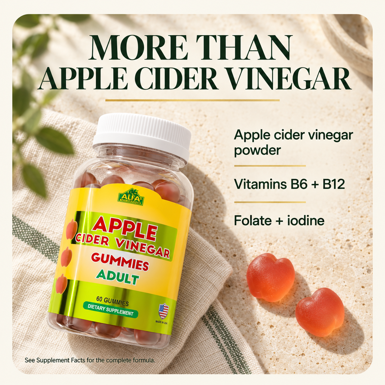 Apple cider vinegar powder, B vitamins, folate and iodine