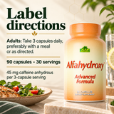 Alfahydroxy adult label directions: three capsules daily, preferably with a meal or as directed; 45 mg caffeine anhydrous per three-capsule serving.