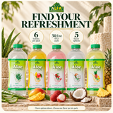 Aloe Vera Drink in five flavor options; choose a flavor for a six-pack of 34 fl oz bottles.
