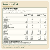 Aloe Vera Drink Nutrition Facts per 240 mL serving and per 1 L bottle; Riboflavin applies only to Mango and Pineapple.