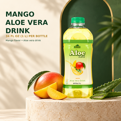 Alfa Vitamins Mango Aloe Vera Drink, 34 fl oz (1 L) bottle