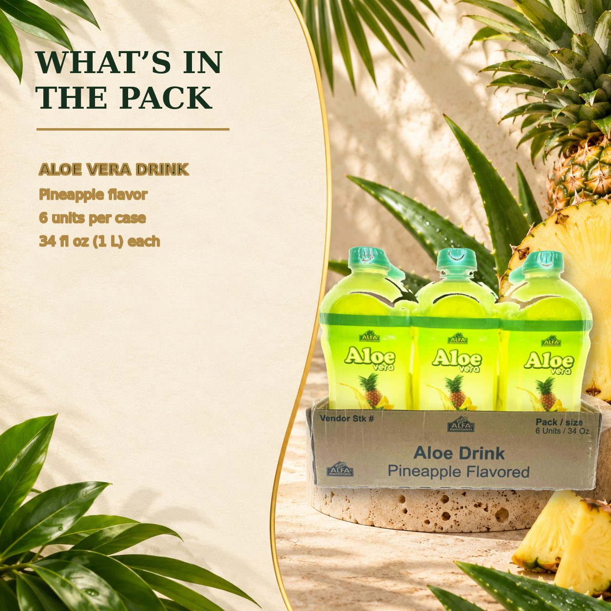 Aloe Vera Drink pineapple flavor six 34 fl oz bottles