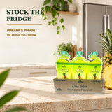 Aloe Vera Drink pineapple six-pack on a kitchen counter near a refrigerator