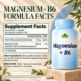 Complete Magnesium plus B6 Supplement Facts: vitamin B6 50 mg, magnesium oxide 500 mg equivalent to 300 mg elemental magnesium, one-capsule directions and all other ingredients.