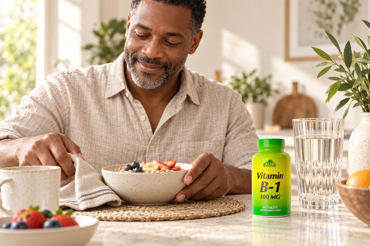 Vitamin B1 100 mg - 100 tablets in a natural everyday setting.
