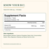 Supplement Facts and ingredients for B12 1000 mcg