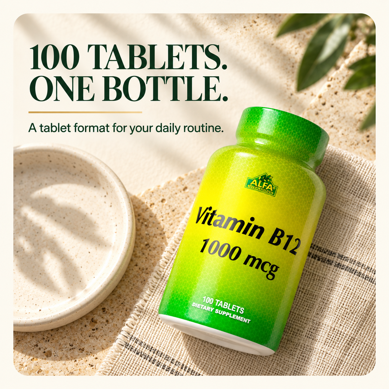 100 tablets per bottle in a tablet format
