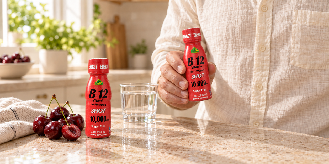 Alfa B12 Shot with fresh cherries — routine scene.