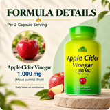 Apple Cider Vinegar formula per two capsules: 1,000 mg apple cider vinegar from Malus pumila fruit. Daily Value not established.