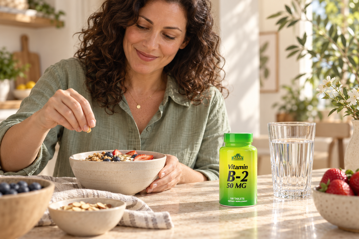 Vitamin B2 50 mg - 100 tablets in a natural everyday setting.