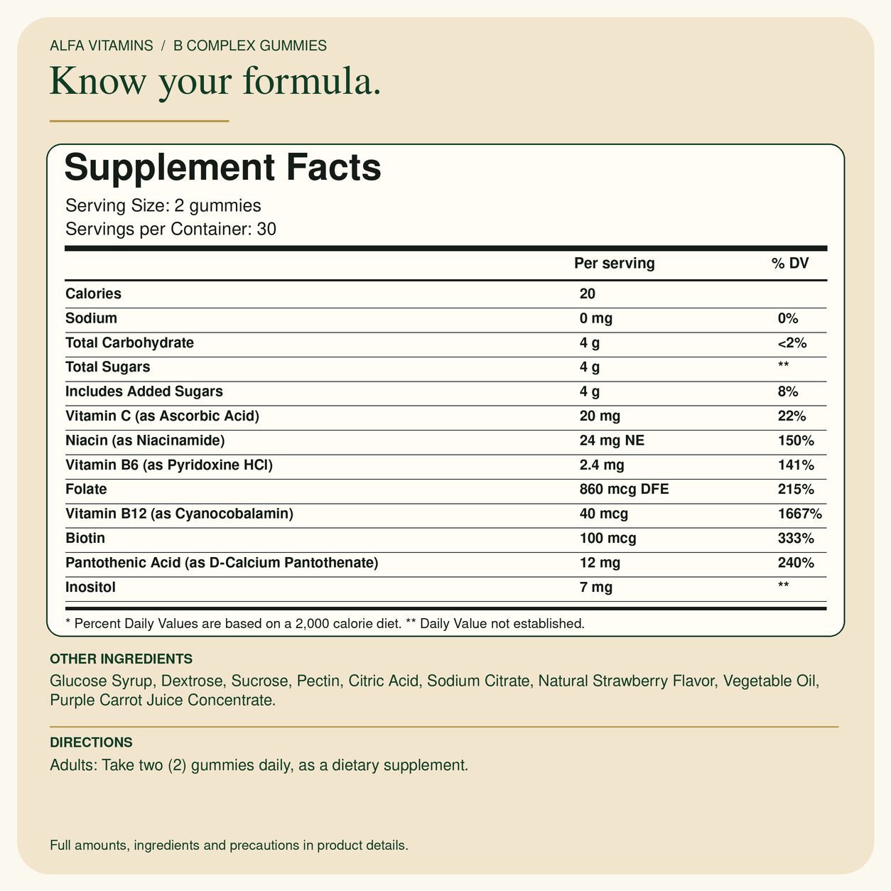 B Complex Gummies Supplement Facts and ingredients.
