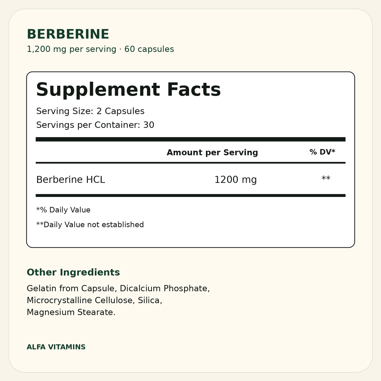 Verified Berberine Supplement Facts and complete other ingredients