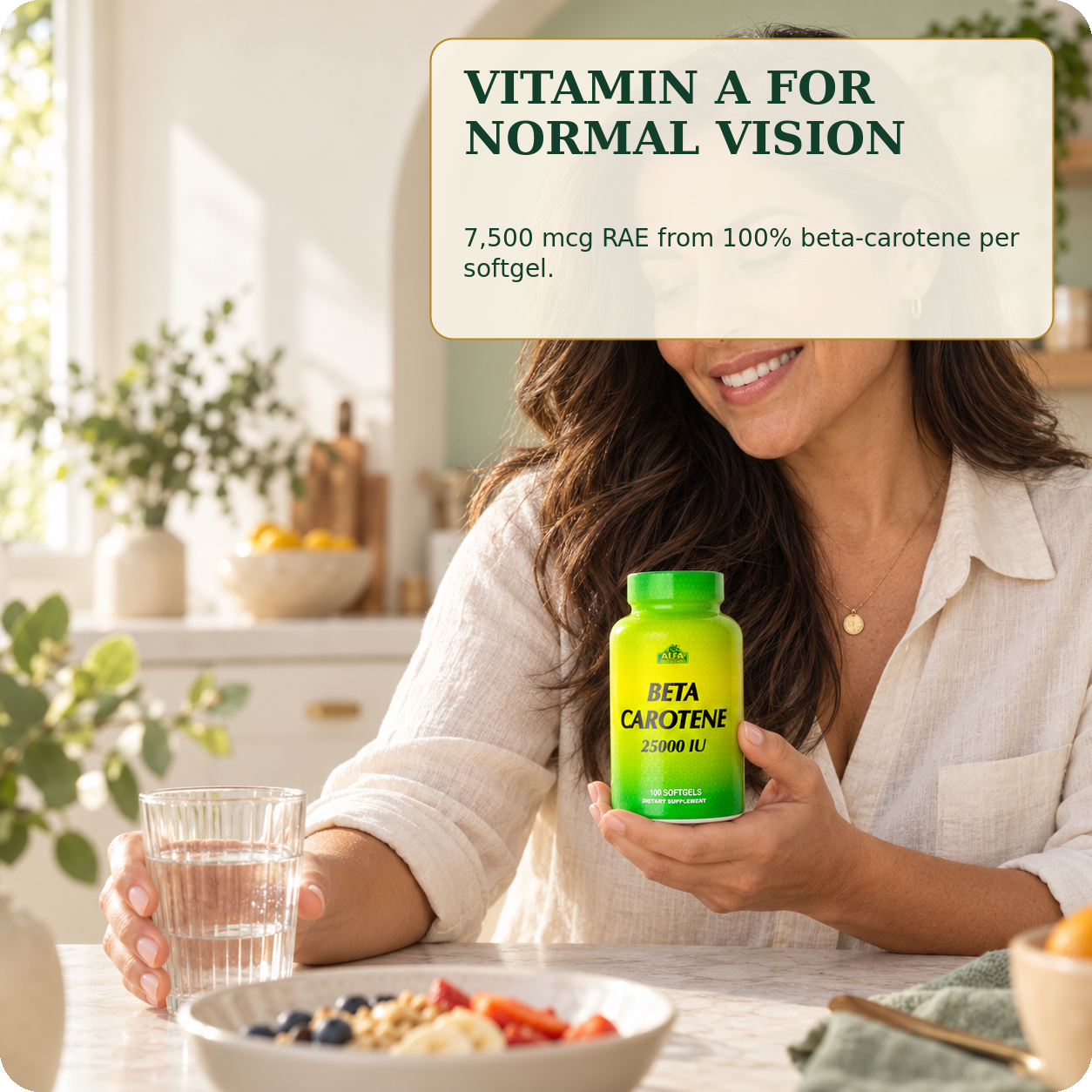 Beta Carotene vitamin A support for normal vision in an everyday routine.