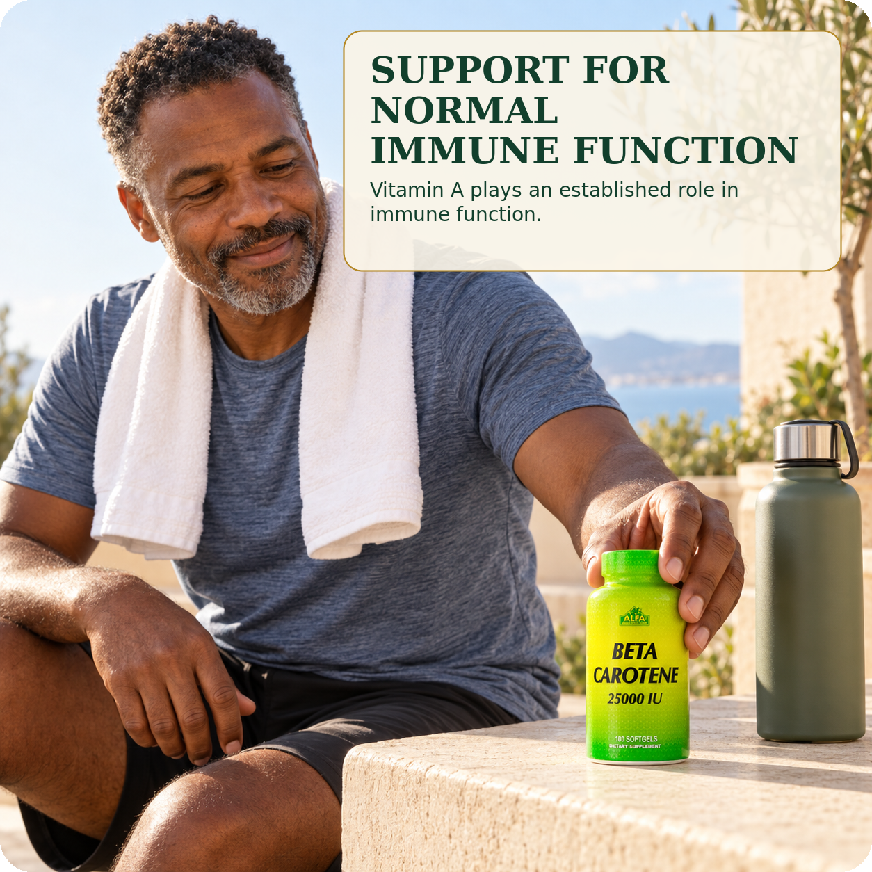 Beta Carotene vitamin A support for normal immune function in a distinct routine.