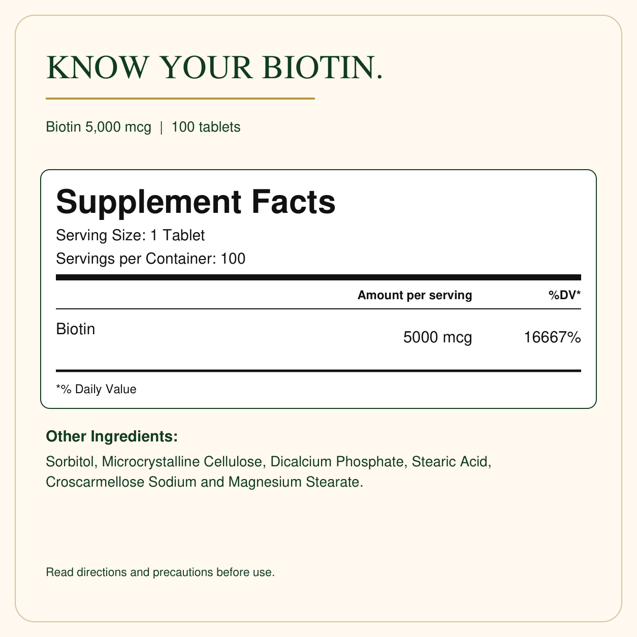 Supplement Facts and ingredients for Biotin 5,000 mcg