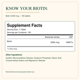 Supplement Facts and ingredients for Biotin 5,000 mcg