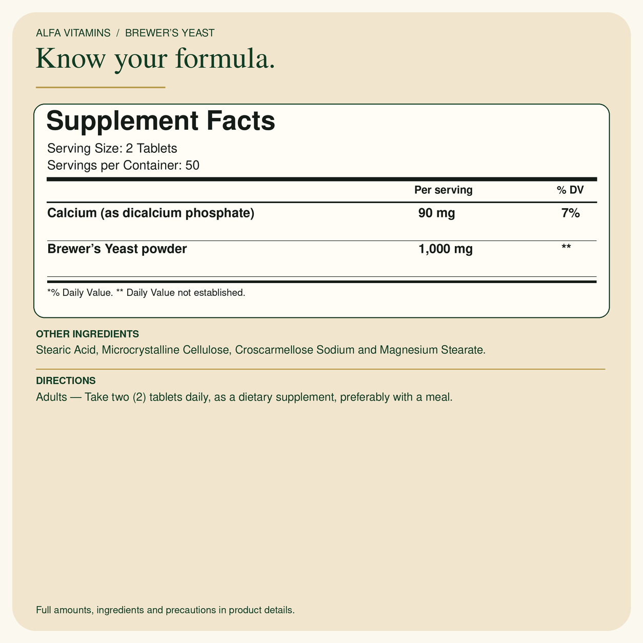 Brewer’s Yeast Supplement Facts and ingredients.