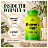 1,000 mg brewer’s yeast and 90 mg calcium per two-tablet serving.