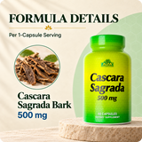 Cascara Sagrada formula details: 500 mg per 1-capsule serving.