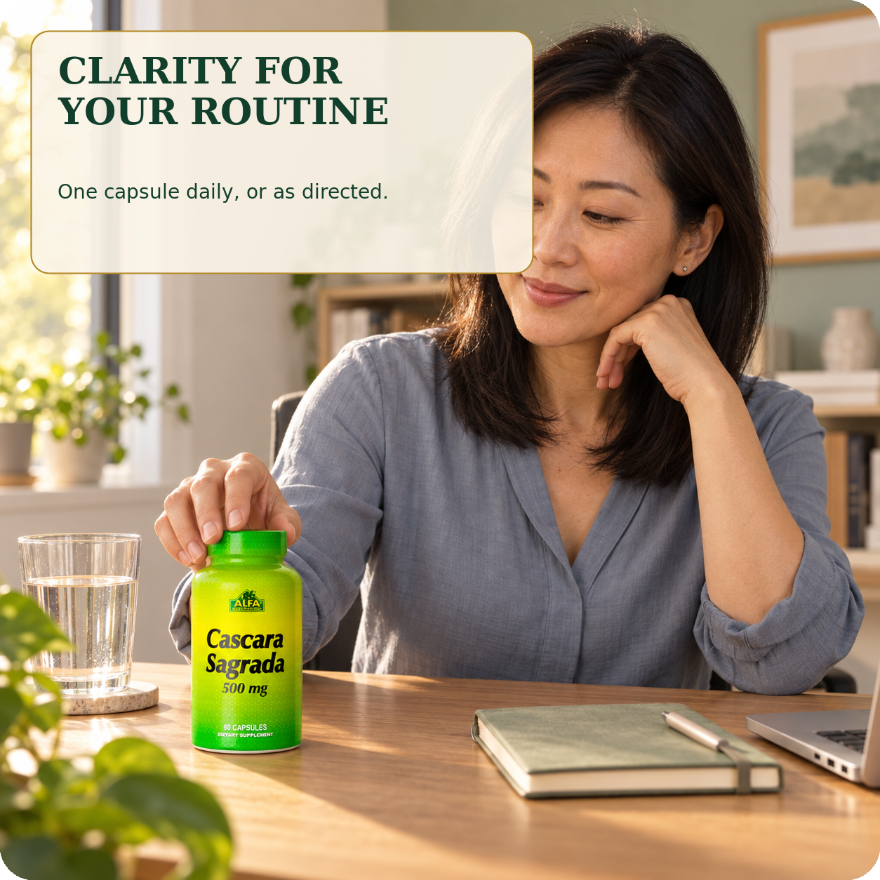 Cascara Sagrada shown in a distinct everyday routine.