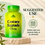 Cascara Sagrada suggested use: adults take one capsule daily, or as directed.